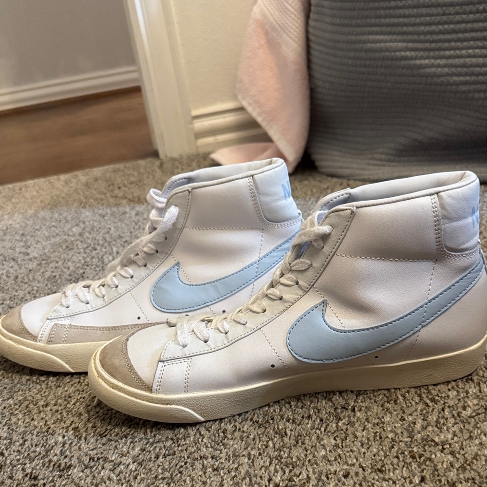 Nike White and Blue High-Top Sneakers